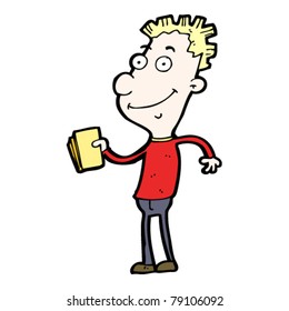 happy cartoon boy with book