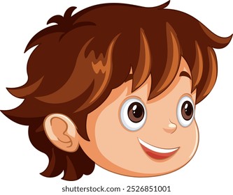 Happy cartoon boy with brown hair smiling