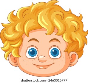 Happy cartoon boy with curly blond hair