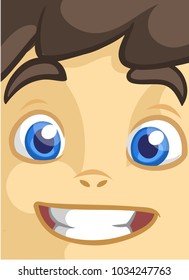 Happy cartoon boy face. Vector illustration of a little kid face avatar. Portrait of a boy smiling 