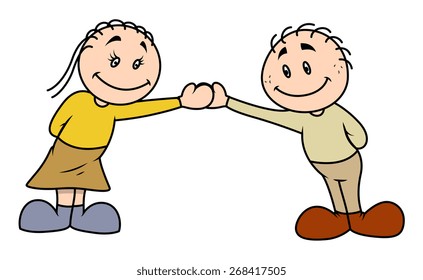 Happy Cartoon Boy and Girl