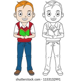 happy cartoon boy go back to school. colored using live paint bucket tools