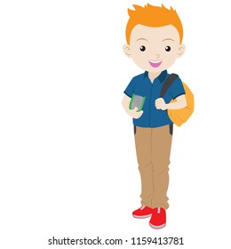 happy cartoon boy go back to school. 