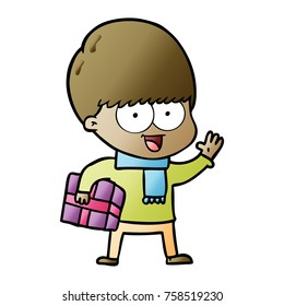 happy cartoon boy with present