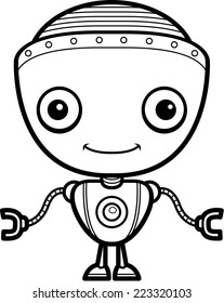 A happy cartoon boy robot standing and smiling.