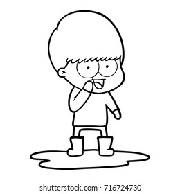 happy cartoon boy splashing in puddle