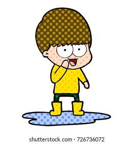 happy cartoon boy splashing in puddle