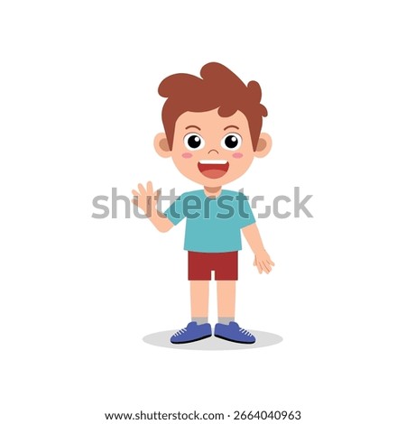 Happy Cartoon Boy Waving and Smiling Isolated Vector Illustration