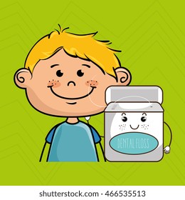 happy cartoon boy wearing coloured clothes holding a cartoon container over a green background vector illustration