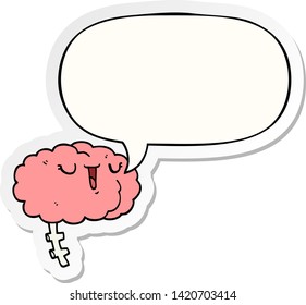 happy cartoon brain with speech bubble sticker