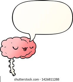 happy cartoon brain with speech bubble in smooth gradient style