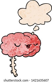cerebro de caricatura feliz con burbuja de pensamiento en el estilo de textura gruesa