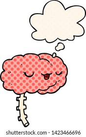 happy cartoon brain with thought bubble in comic book style