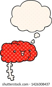 happy cartoon brain with thought bubble in comic book style