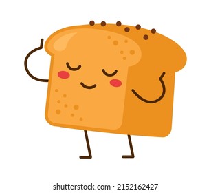 Fröhlicher Cartoon Brot-Charakter. Bäckereisymbol. Vektorgrafik