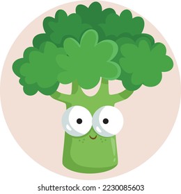 
Happy Cartoon Broccoli Character Smiling Cheerfully. Funny veggie mascot with a cheerful expression
