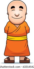 A happy cartoon Buddhist monk standing and smiling.