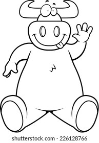 A happy cartoon bull sitting and smiling.