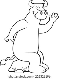 A happy cartoon bull sitting and smiling.