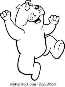 A happy cartoon bulldog jumping and smiling.