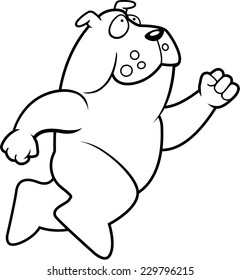 A happy cartoon bulldog jumping and smiling.