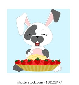 happy cartoon bunny with cake