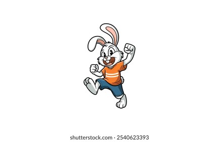 Happy cartoon bunny jumping with excitement.