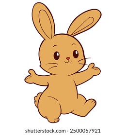 Happy Cartoon Bunny with Open Arms and Cute Smile