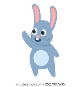 Happy cartoon bunny rabbit waving with paw and smiling