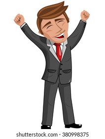 Happy Cartoon Businessman standing and exulting isolated