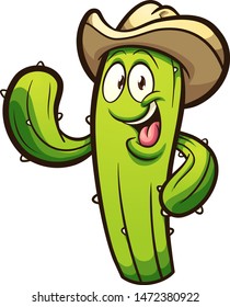 Happy cartoon cactus wearing a cowboy hat clip art. Vector illustration with simple gradients. All in a single layer. 
