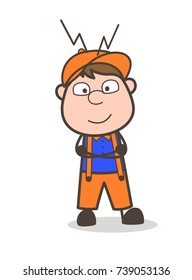 Happy Cartoon Carpenter Worker Character