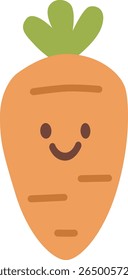 Happy Cartoon Carrot Character Illustration. Cute Vegetable with Smiling Face Icon.