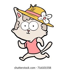 happy cartoon cat jogging in hat