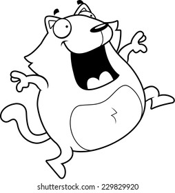 A happy cartoon cat jumping and smiling.