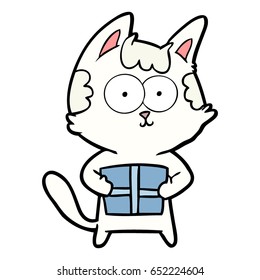 happy cartoon cat with present