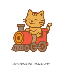 Happy Cartoon Cat Riding a Red Train