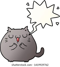 happy cartoon cat with speech bubble in smooth gradient style
