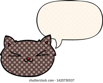 happy cartoon cat with speech bubble in comic book style