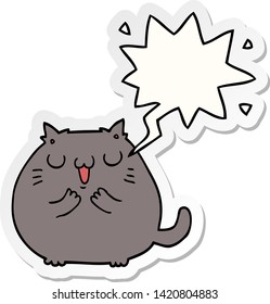 happy cartoon cat with speech bubble sticker