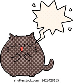 happy cartoon cat with speech bubble in comic book style