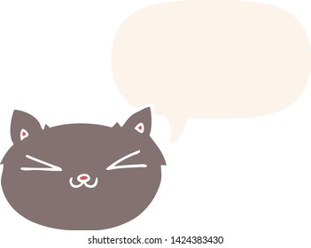 happy cartoon cat with speech bubble in retro style