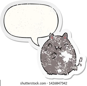 happy cartoon cat with speech bubble distressed distressed old sticker