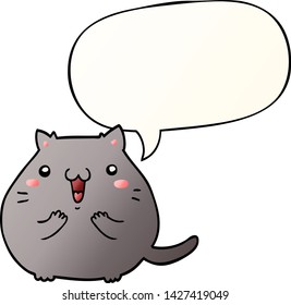 happy cartoon cat with speech bubble in smooth gradient style