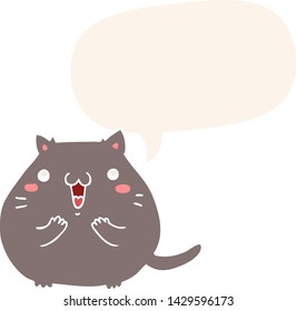 happy cartoon cat with speech bubble in retro style
