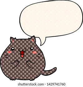 happy cartoon cat with speech bubble in comic book style