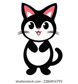 Happy cartoon cat standing. Flat Vector illustration.