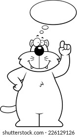 A happy cartoon cat thinking and smiling.
