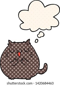 glückliche Cartoon-Katze mit Denkblase im Comicstil