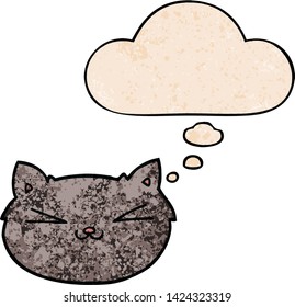 felino de dibujos animados felices con burbuja de pensamiento en estilo de textura gruesa